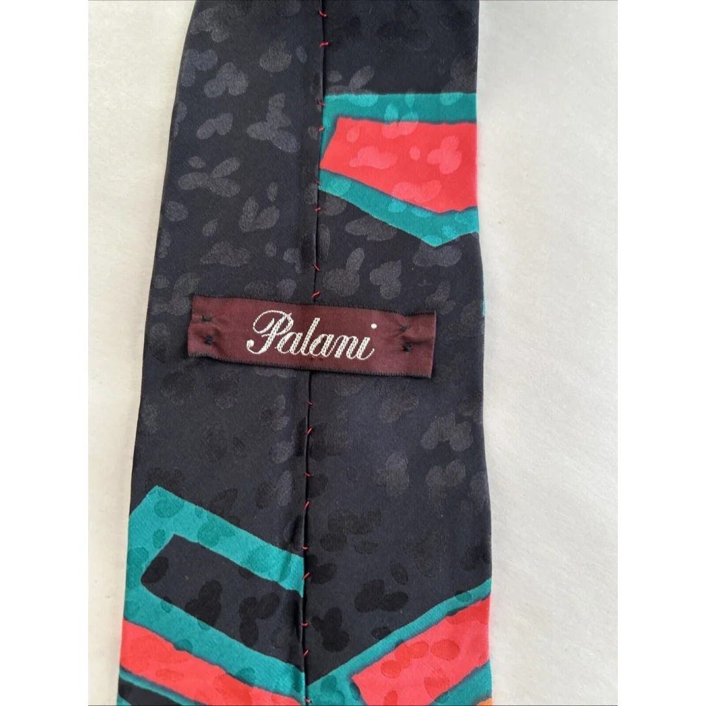 Palani 90’s Patterned Silk Tie With Original Price- Bright Greens, Black, Blue..